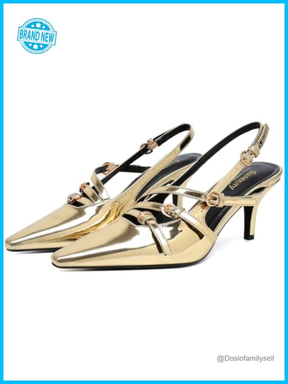 Patent Slingback Kitten Heels Closed Pointed Toe Strappy Dress Pumps Low Heels